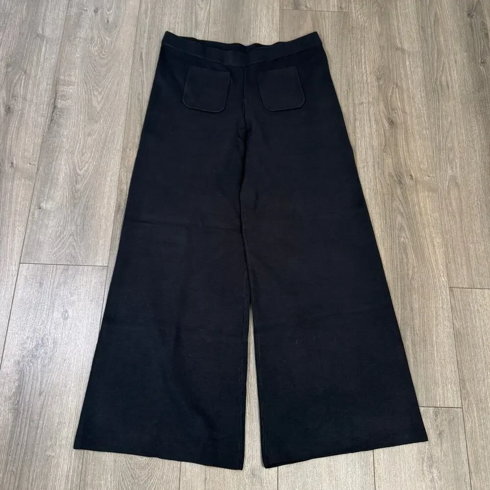 J.Crew Wide-leg Sailor Sweater Trouser WMNS XL Black Tencel Silk Blend High Rise